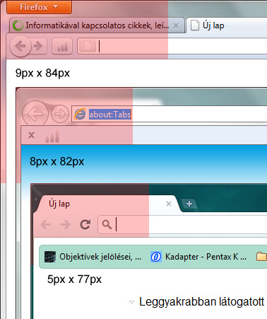 Chrome 10, FF4, IE9 hasznos terület összehasonlítás