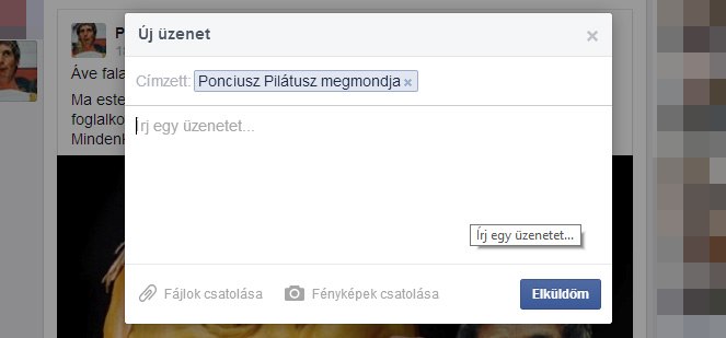 Facebook üzenet küldése Ponciusznak