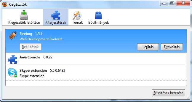 Firefox bővítmény kezelése