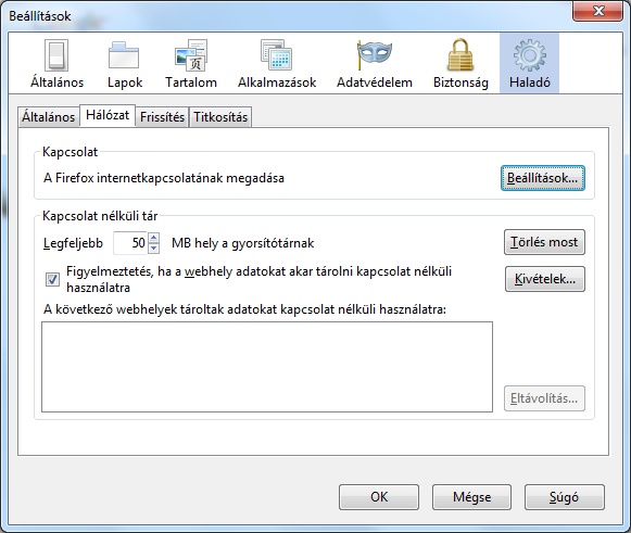Firefox internet beállítások