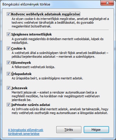 Internet Explorer előzmények törlése